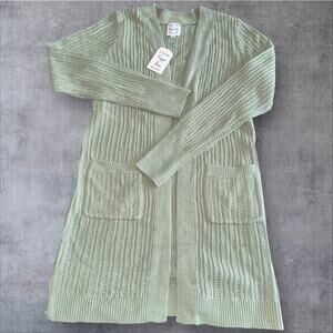 Hippie Rose Juniors Size M Green Open Front Long Sleeve Knit Cardigan Sweater